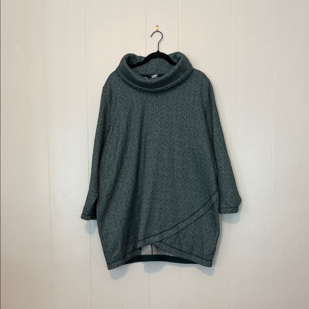Lands End Cozy Green Cowl Neck Sweater